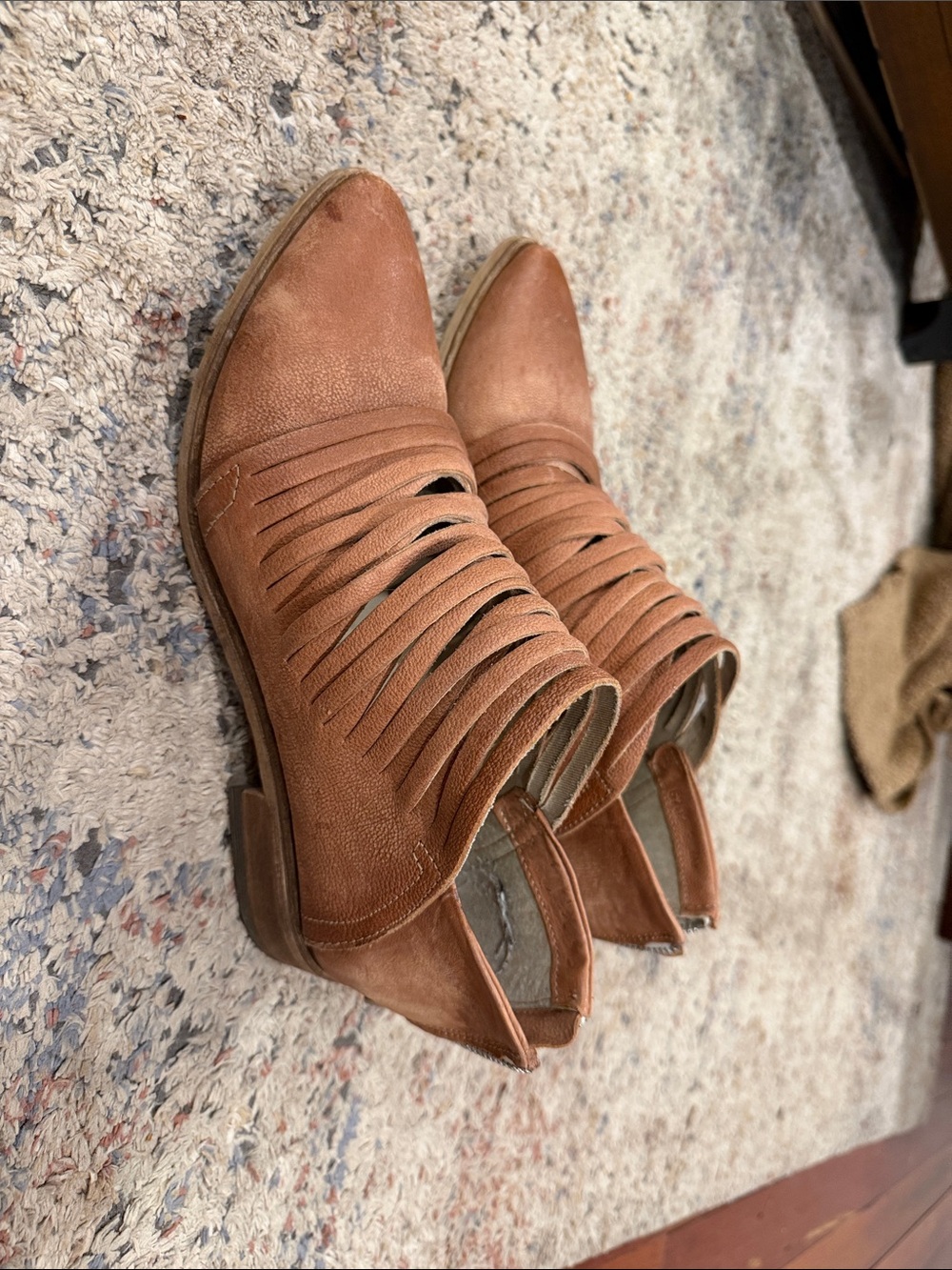 Free People Women's Suede Cutout Ankle Booties in Cognac Brown